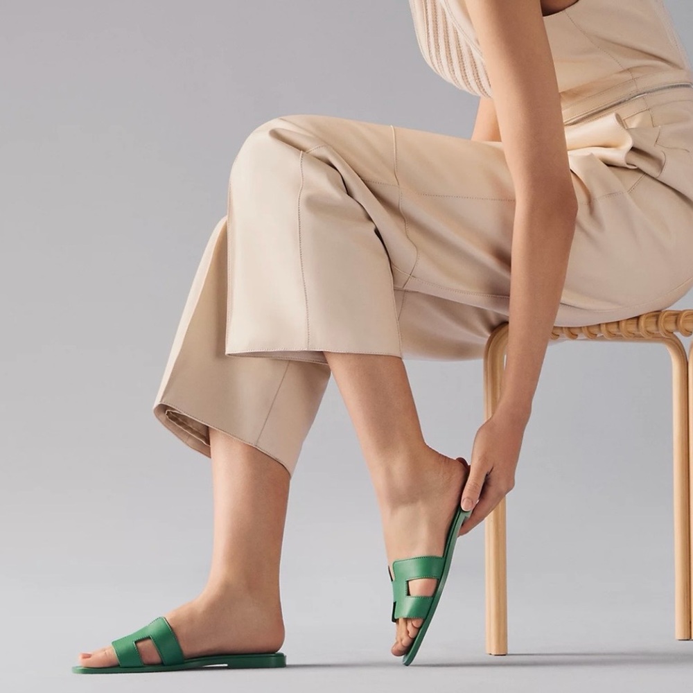 Hermes Green Oran Sandals